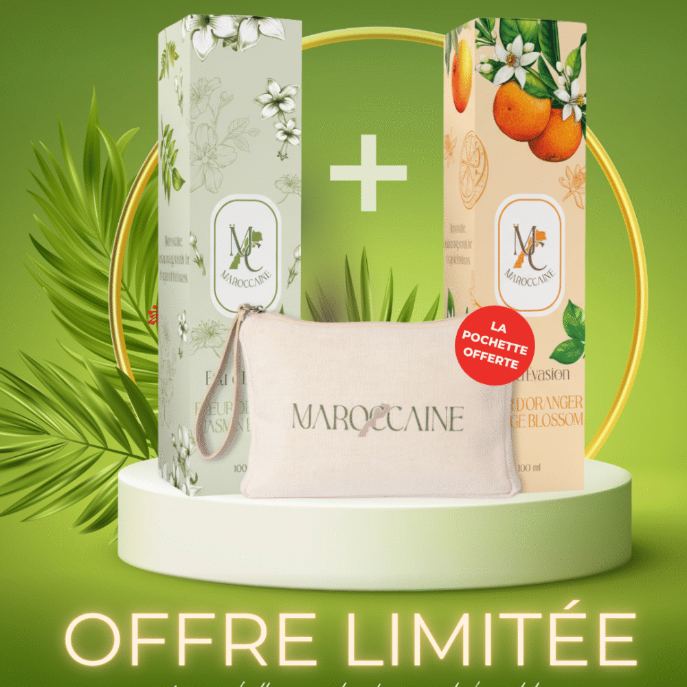 Offre Évasion – 2 Parfums 100 ml à 50 € 🌿 Ta pochette MAROCCAÏNE offerte 🤍